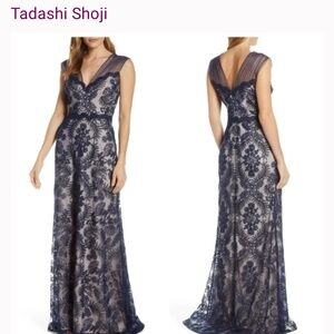 Tadashi Shoji 8 Embroidered Lace Tulle Floral Maxi Dress